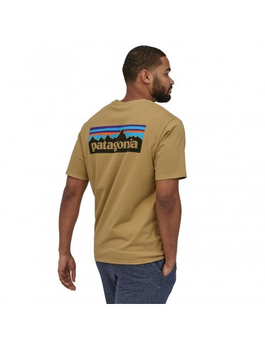 Patagonia Mens P-6 Logo Organic T-Shirt Classic Tan Onbody Back