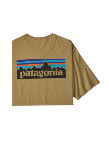 Patagonia Pánské Organické Tričko P-6 Logo Klasická Žlutohnědá Offbody Zezadu