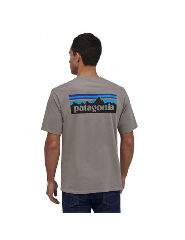 Patagonia Mens P-6 Logo Organic T-Shirt Feather Grey Onbody Back