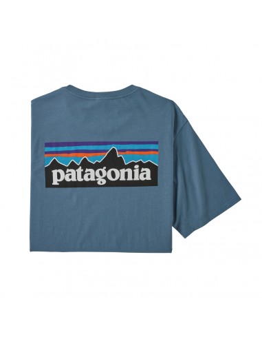 Patagonia Mens P-6 Logo Organic T-Shirt Pigeon Blue Offbody Back