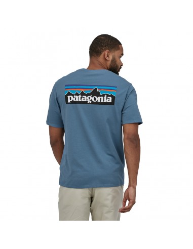 Patagonia Mens P-6 Logo Organic T-Shirt Pigeon Blue Onbody Back