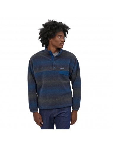 Patagonia Mens Synchilla Snap-T Fleece Pullover Gem Stripe New Navy Onbody Front
