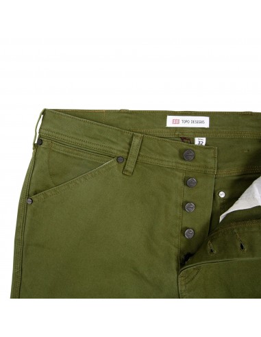 Topo Designs Mens 5 Pocket Pants Twill Olive Offbody Front Detail 2