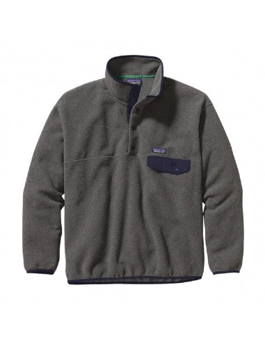 Patagonia Mens Synchilla Snap-T Fleece Pullover Gem Stripe Nickel With Navy Offbody Front