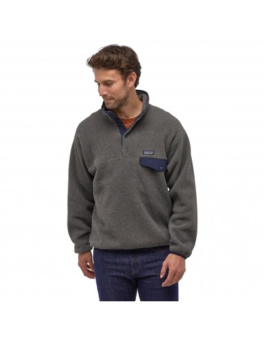 Patagonia Mens Synchilla Snap-T Fleece Pullover Gem Stripe Nickel With Navy Onbody Front