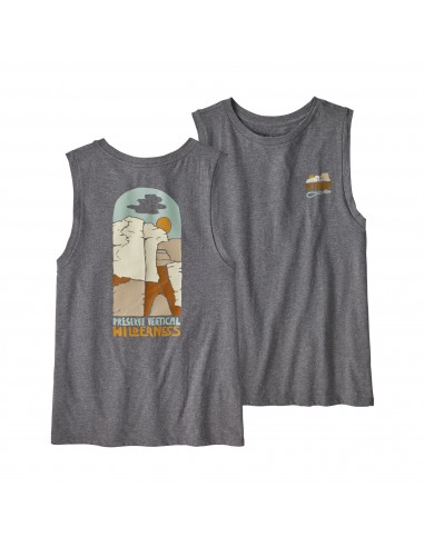 Patagonia Womens Save the Splitters Organic Muscle Tee Gravel Heather Offbody Front & Back