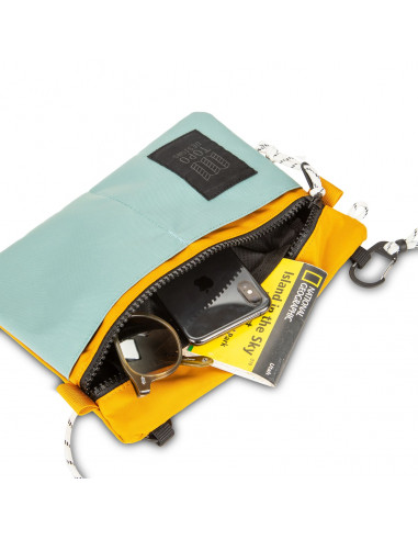Topo Desings Taška Carabiner Shoulder Accessory Bag Sage Modrá Horčicová Žltá Otvorená 2