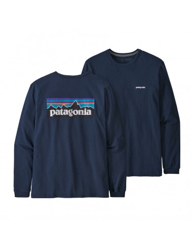 Patagonia Dámske Tričko s Dlhým Rukávom P-6 Logo Responsibili-Tee Nová Námornícka Offbody Spredu a Zozadu