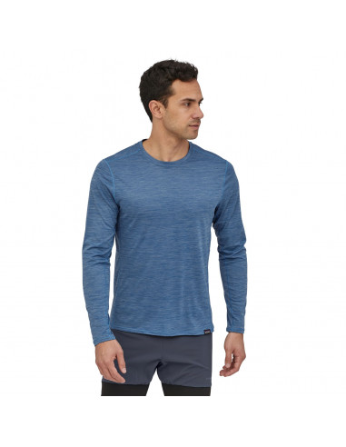 Patagonia Mens Long-Sleeved Capilene Cool Lightweight Shirt Superior Blue X-Dye Onbody Front