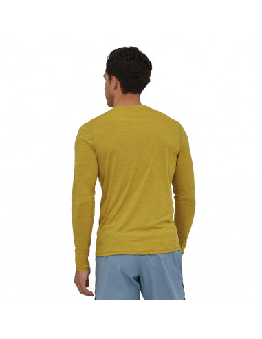 Patagonia Mens Long-Sleeved Capilene Cool Lightweight Shirt Textile Green Onbody Back