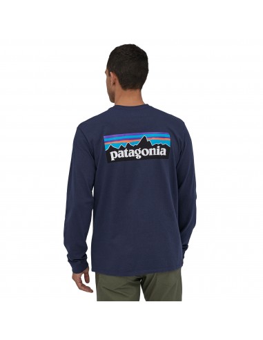 Patagonia Pánske Tričko S Dlhým Rukávom P-6 Responsibili-Tee Klasická Námornícka Onbody Zozadu