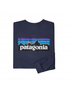 Patagonia Mens Long-Sleeved P-6 Logo Responsibili-Tee Classic Navy Offbody Back