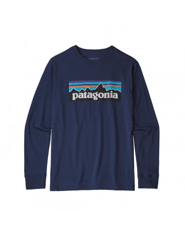 Patagonia Chlapecké Organické Tričko S Dlouhým Rukávem Graphic P-6 Logo Klasická Námořnická Zepředu
