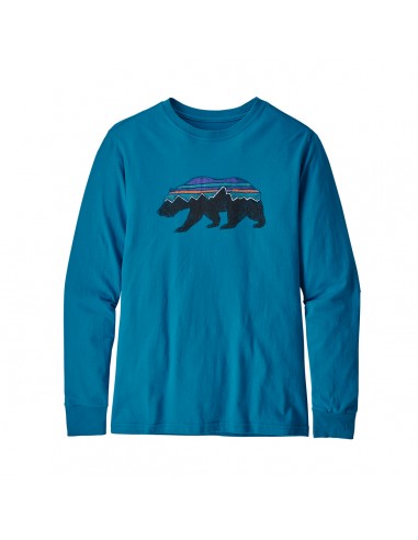 Patagonia Boys Long-Sleeved Graphic Organic T-Shirt Fitz Roy Bear Balkan Blue Front
