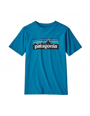 Patagonia Boys P-6 Logo Organic T-Shirt Balkan Blue Offbody Front