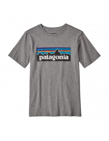Patagonia Boys P-6 Logo Organic T-Shirt Gravel Heather With White Offbody Front