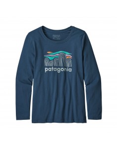 Patagonia Girls Long-Sleeved Graphic Organic T-Shirt Fitz Roy Boulders Stone Blue Front