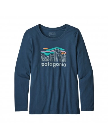 Patagonia Dívčí Organické Tričko S Dlouhým Rukávem Fitz Roy Boulder Kamenná Modrá Zepředu