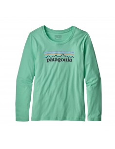 Patagonia Dívčí Organické Tričko S Dlouhým Rukávem Pastel P-6 Logo Vjosa Zelená Zepředu