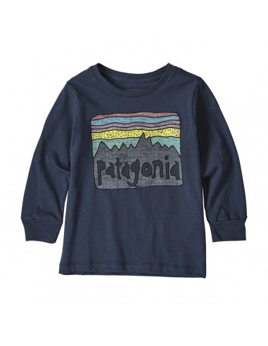 Patagonia Baby Long Sleeved Graphic Organic T-Shirt Fitz Roy Skies New Navy Front