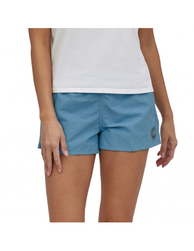Patagonia Womens Barely Baggies Shorts 2½" Clean Currents Patch: Lago Blue Onbody Front