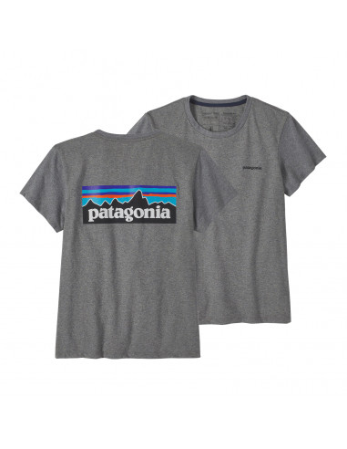 Patagonia Dámské Tričko P-6 Logo Responsibili-Tee® Gravel Heather Sivá Offbody Zepředu a Zezadu