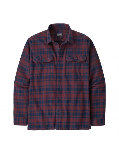 Patagonia Mens Long-Sleeved Organic Cotton Midweight Fjord Flannel Shirt Connected Lines: Sequoia Red Offbody Front