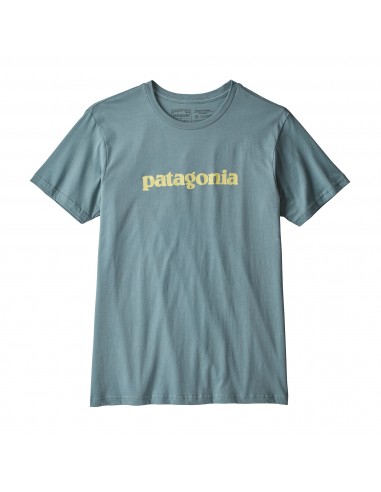 Patagonia Mens Text Logo Organic T-Shirt Shadow Blue Offbody Front