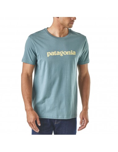 Patagonia Mens Text Logo Organic T-Shirt Shadow Blue Onbody Front