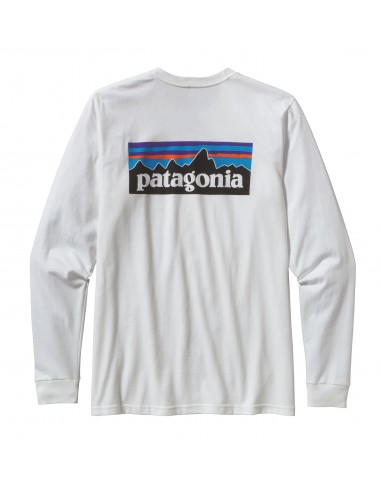 Patagonia Mens Long Sleeved P-6 Logo Responsibili-Tee White Offbody Back
