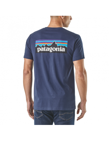 Patagonia Mens P-6 Logo Organic Cotton T-Shirt Classic Navy Onbody Back