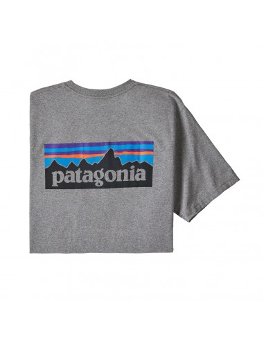 Patagonia Pánske Tričko P-6 Logo Responsibili-Tee Štrková Sivá Vresovaná Offbody Zozadu
