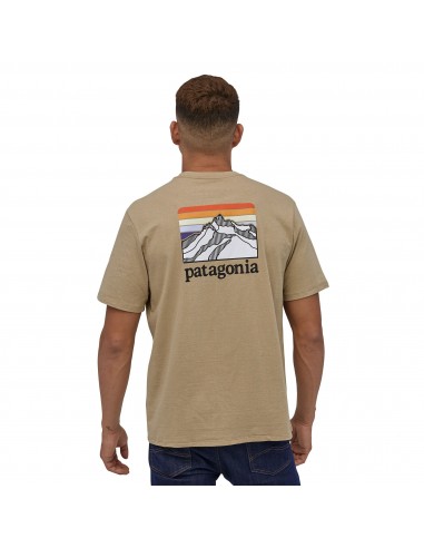 Patagonia Pánské Tričko S Kapsou Line Logo Ridge Responsibili-Tee Klasická Žlutohnědá Onbody Zezadu