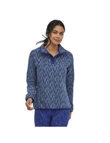 Patagonia Womens Micro D Snap-T Fleece Pullover Climbing Trees Ikat: Sound Blue Onbody Front