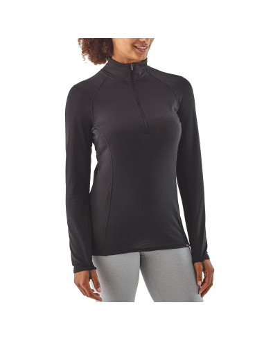 Patagonia Womens Capilene Thermal Weight Zip-Neck Black Onbody Front
