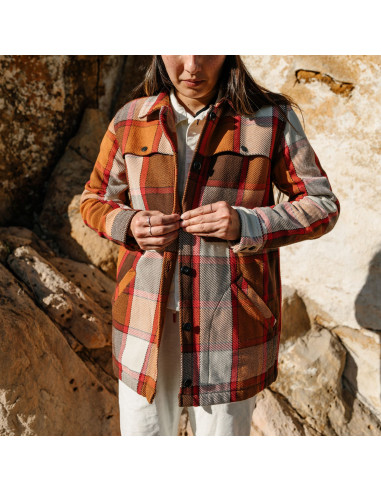 Topo Designs Womens Mountain Shirt Jacket Brown Natural Plaid Lifestyle 2