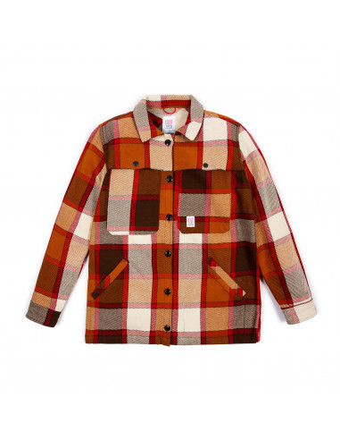 Topo Designs Womens Mountain Shirt Jacket Brown Natural Plaid Offbody Front