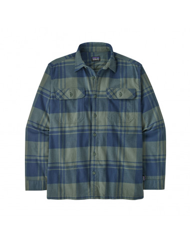 Patagonia Mens Long-Sleeved Organic Cotton Midweight Fjord Flannel Shirt Live Oak: Hemlock Green Offbody Front