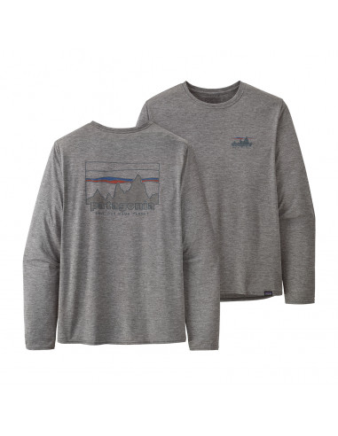 Patagonia Mens Long Sleeved Capilene Cool Daily Graphic  Shirt '73 Skyline: Feather Grey Offbody Front
