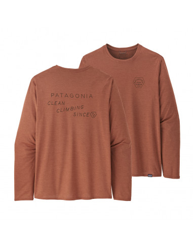 Patagonia Mens Long Sleeved Capilene Cool Daily Graphic  Shirt Clean Climb Type: Sisu Brown X-Dye Offbody Front