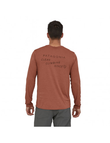 Patagonia Mens Long Sleeved Capilene Cool Daily Graphic  Shirt Clean Climb Type: Sisu Brown X-Dye Onbody Back