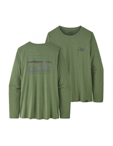 Patagonia Womens Long Sleeved Capilene Cool Daily Graphic Shirt '73 Skyline: Sedge Green X-Dye Offbody Front