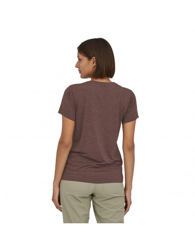 Patagonia Womens Capilene® Cool Daily Graphic Shirt Ridge Rise Stripe: Cone Brown X-Dye Onbody Back