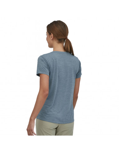 Patagonia Womens Capilene® Cool Daily Graphic Shirt Ridge Rise Stripe: Light Plume Grey X-Dye Onbody Back