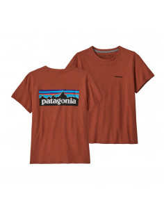 Patagonia Dámské Tričko P-6 Logo Responsibili-Tee® Quartz Korálová Offbody Zepředu a Zezadu