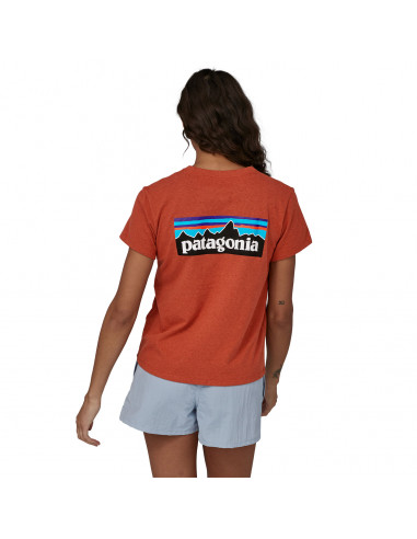 Patagonia Womens P-6 Logo Responsibili-Tee® Quartz Coral Onbody Back