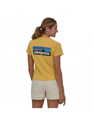 Patagonia Womens P-6 Logo Responsibili-Tee® Surfboard Yellow Onbody Back