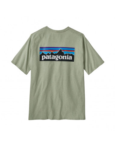 Patagonia Mens P-6 Logo Responsibili-Tee Salvia Green Offbody Back