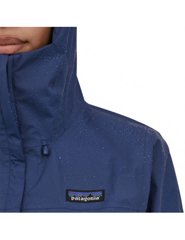 Patagonia Womens Torrentshell 3L Jacket Sound Blue Onbody Detail Hood 1
