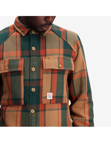 Topo Designs Mens Mountain Shirt Jacket Khaki Multi Plaid Onbody Detail 1